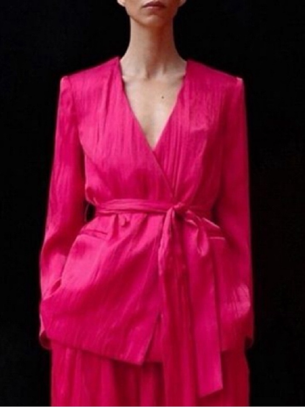 ZARA Hot Pink Red Crinkle Effect Shimmering Belted Blazer! 💖